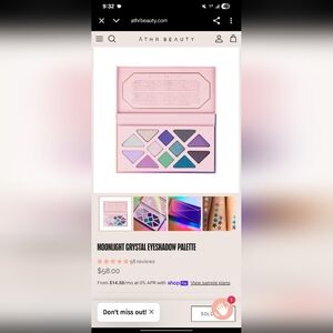 Sold Out!! Athr Beauty Moonlight Crystal Eyeshadow Palette